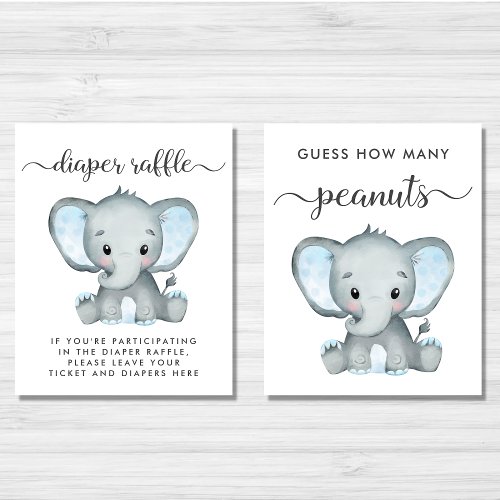 Cute Elephant Baby Boy Shower Games Poster Set