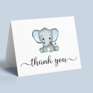 Cute Elephant Baby Boy Shower Letterpress Thank You Card