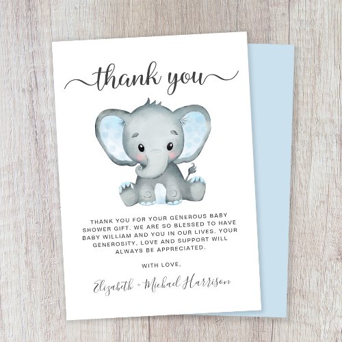 Cute Elephant Baby Boy Shower Thank You Card
