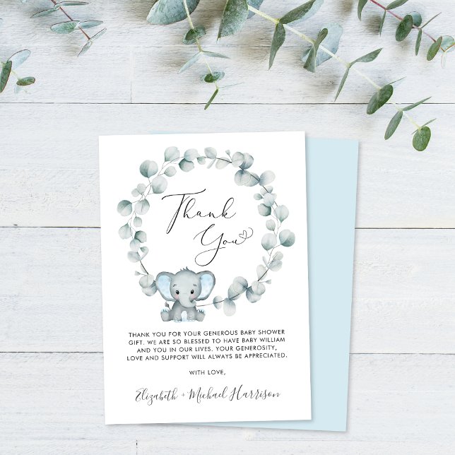 Cute Elephant Baby Boy Shower Thank You Card (Creator Uploaded)