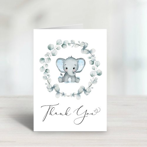 Cute Elephant Baby Boy Shower Thank You Card