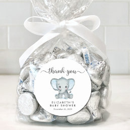 Cute Elephant Baby Boy Shower Thank You Classic Round Sticker