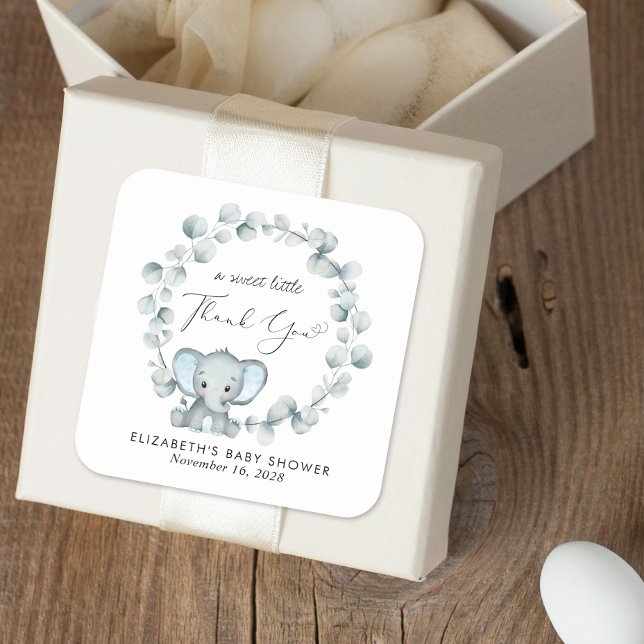 Cute Elephant Baby Boy Shower Thank You Square Sticker (Creator Uploaded)