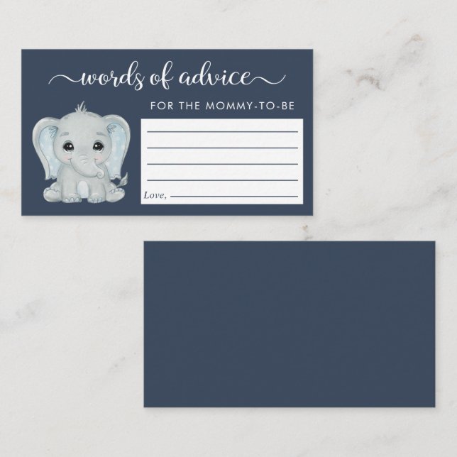 Cute Elephant  Baby Boy Shower Words of Advice Enclosure Card (Front/Back)