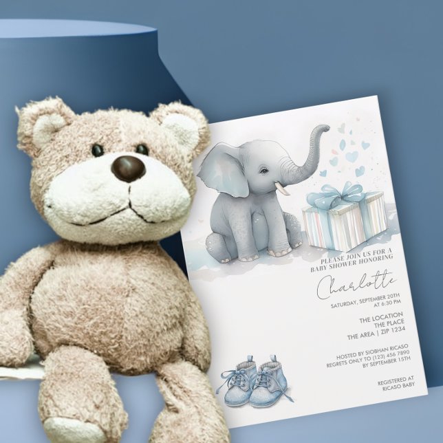 Cute Elephant Baby Boy With Gift Baby Shower Invitation (Creator Uploaded)