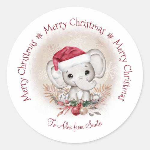 Cute Elephant Baby Christmas Classic Round Sticker