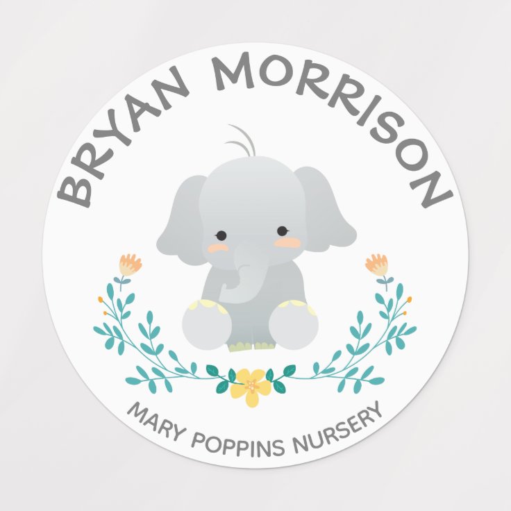 Cute Elephant Baby Clothes Label 