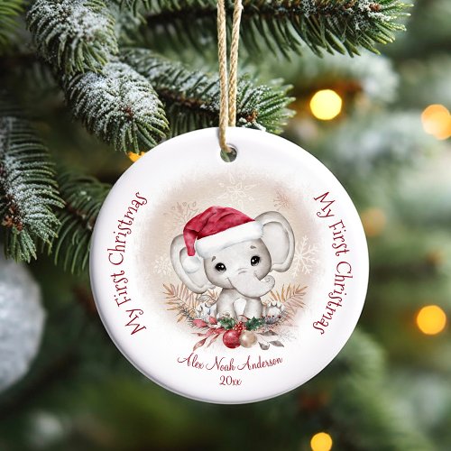 Cute Elephant Baby First Christmas Boy Name  Ceramic Ornament