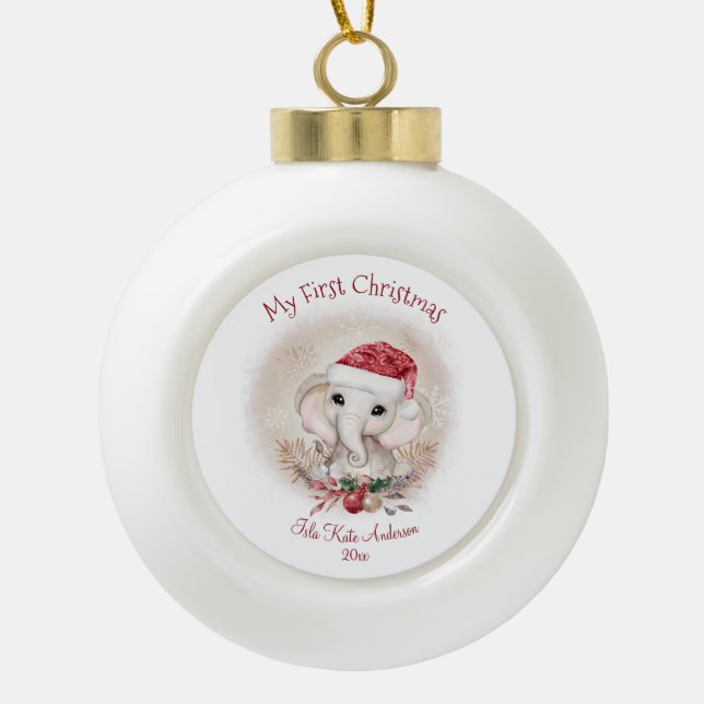 Cute Elephant Baby First Christmas Girl Ornament (Front)