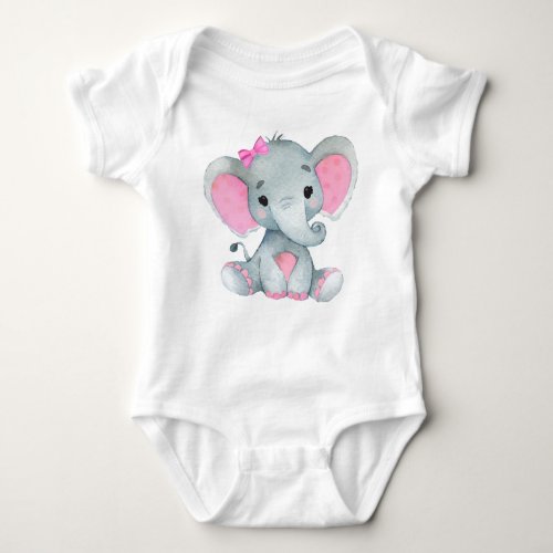 Cute elephant baby girl bodysuit pink rustic