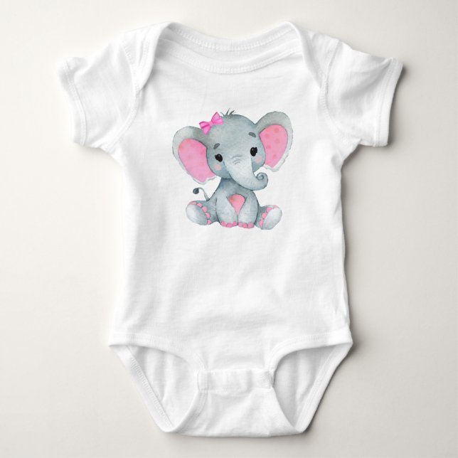 Cute elephant baby girl bodysuit pink rustic (Front)