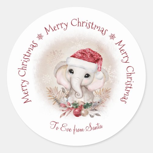 Cute Elephant Baby Girl Christmas Round Sticker