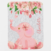 Cute Elephant Baby Girl Floral Custom Name