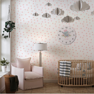 Cute Elephant Baby Girl Monogram Round Clock