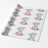 Pink Gray Elephant Baby Girl Nursery Wrapping Paper by