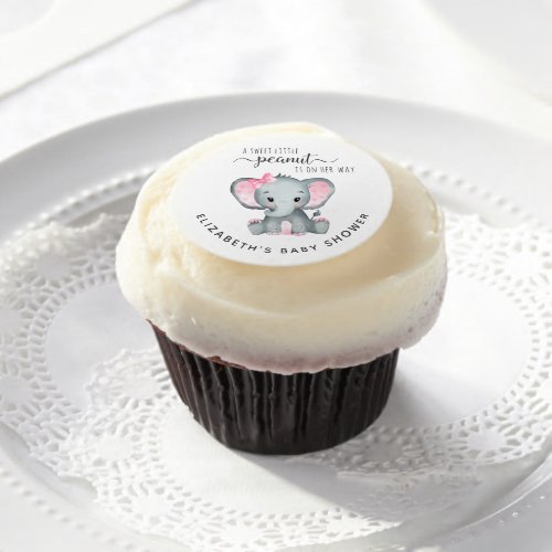 Cute Elephant Baby Girl Shower Edible Frosting Rounds