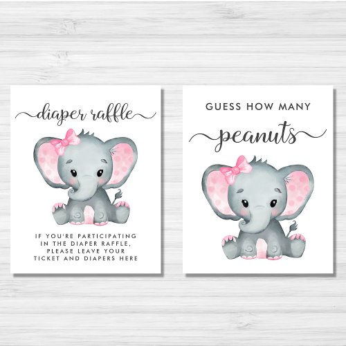 Cute Elephant Baby Girl Shower Games Poster Set