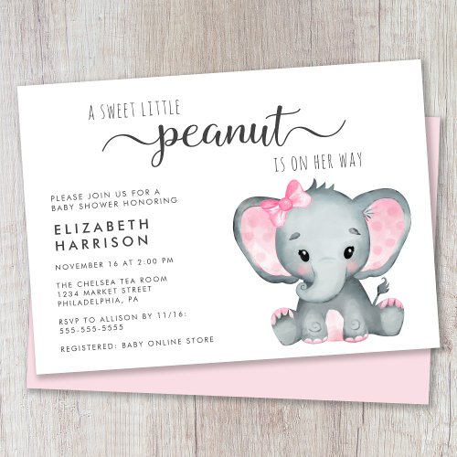 Cute Elephant Baby Girl Shower Invitation