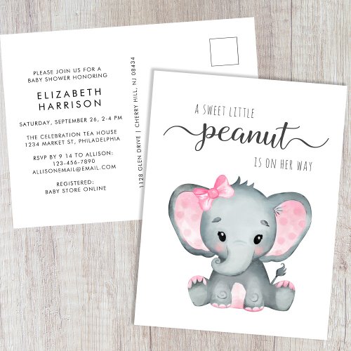 Cute Elephant Baby Girl Shower Invitation Postcard