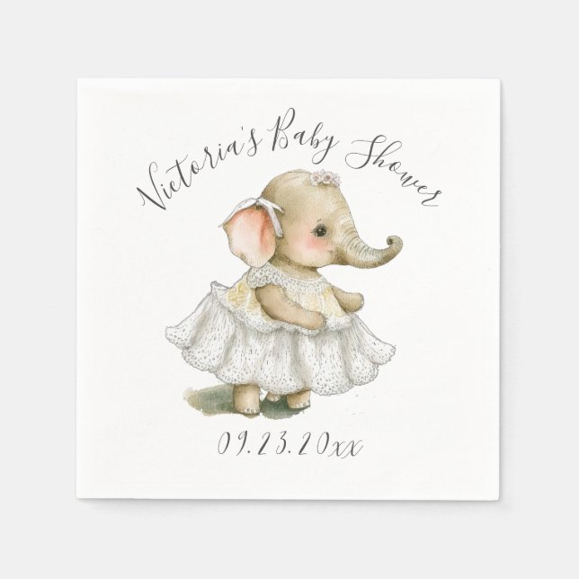 Cute Elephant Baby Girl Shower Napkins (Front)