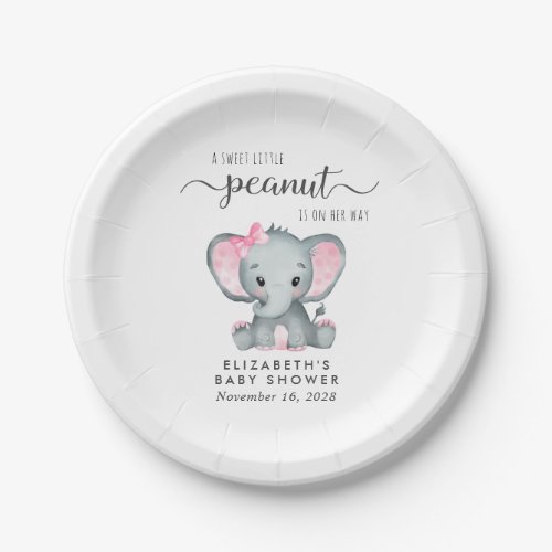 Cute Elephant Baby Girl Shower Paper Plates