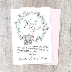 Cute Elephant Baby Girl Shower Thank You Card