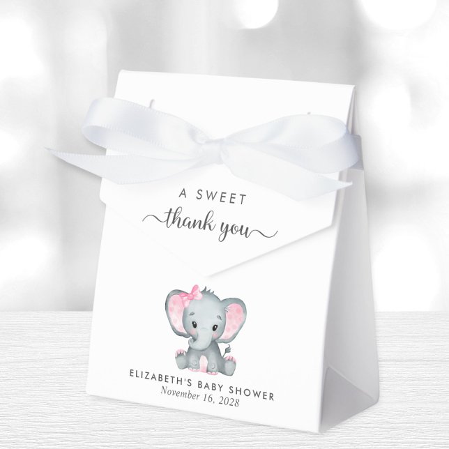 Cute Elephant Baby Girl Shower Thank You Favor Boxes (Creator Uploaded)