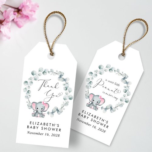 Cute Elephant Baby Girl Shower Thank You Gift Tags