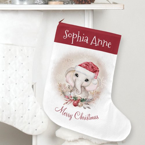 Cute Elephant Baby Girl Stocking Name