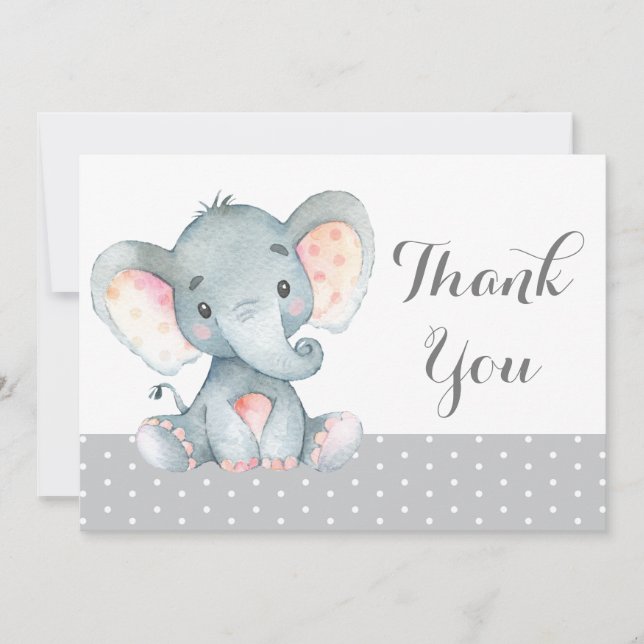 Cute Elephant Baby  Gray Thank You Card (Front)