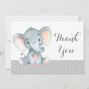 Cute Elephant Baby Gray Thank You Card