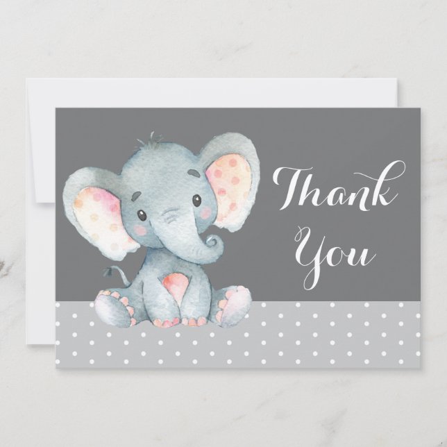 Cute Elephant Baby Gray Thank You Card (Front)