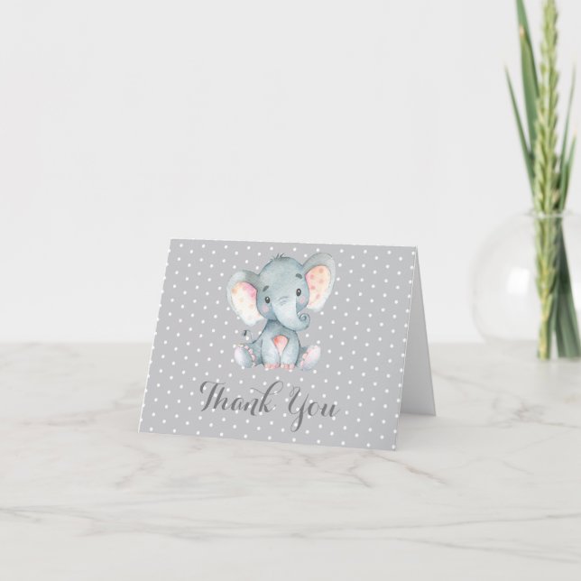 Cute Elephant Baby Gray Thank You Card (Front)