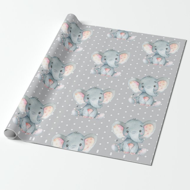 Cute Elephant Baby Gray Wrapping Paper (Unrolled)