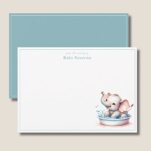 Cute Elephant Baby in Water Nursery Thank You Note Card