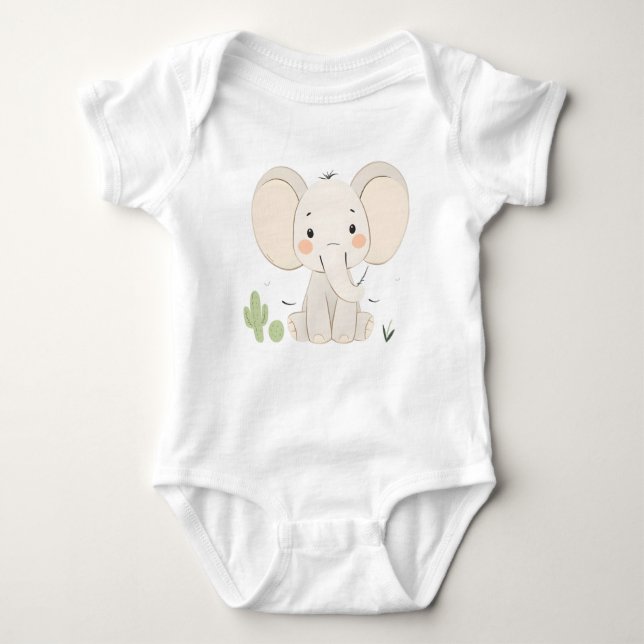 Cute Elephant Baby Jersey Bodysuit  (Front)