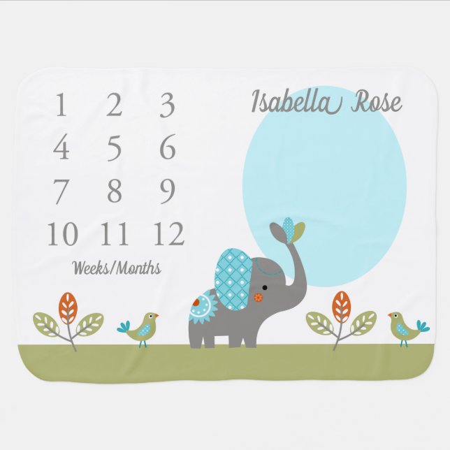 Cute Elephant Baby Milestone Blanket (Horizontal)