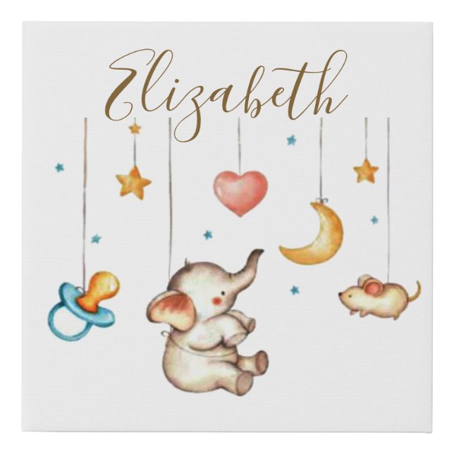 Cute Elephant baby personalized Faux Canvas Print (Front)