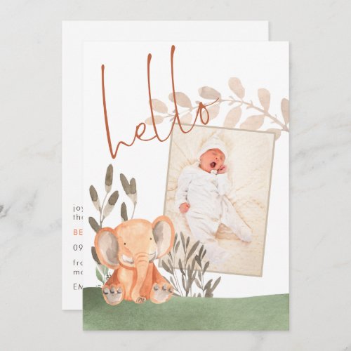 Cute Elephant Baby Photo Birth Announcement