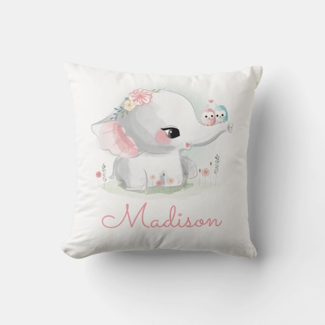 Cute Elephant Baby Pink Nursery Simple Throw Pillow (Front)