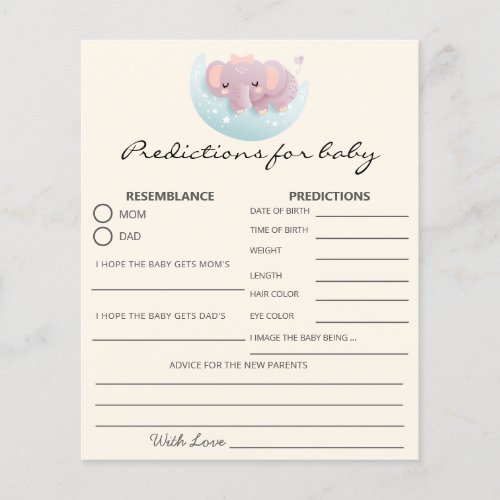 Cute Elephant Baby Predictions Card