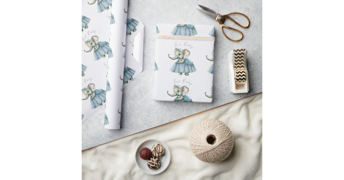 Cute Elephant Baby Script Baby Wrapping Paper | Zazzle