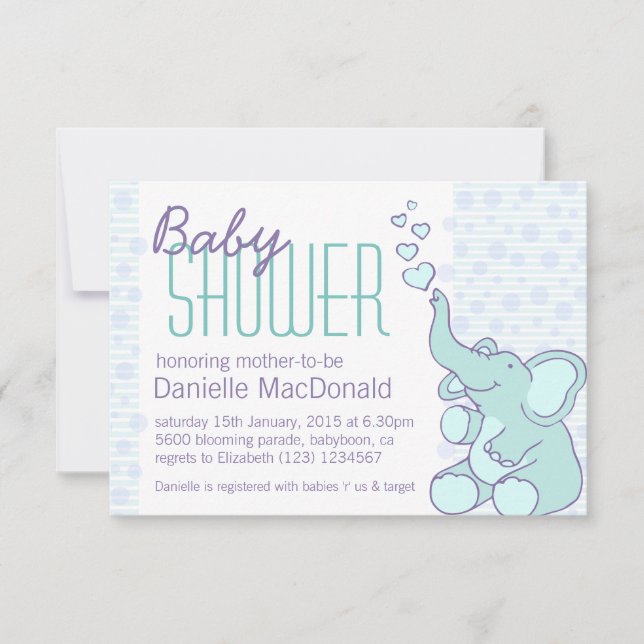 Cute Elephant baby shower aqua blue invitation (Front)