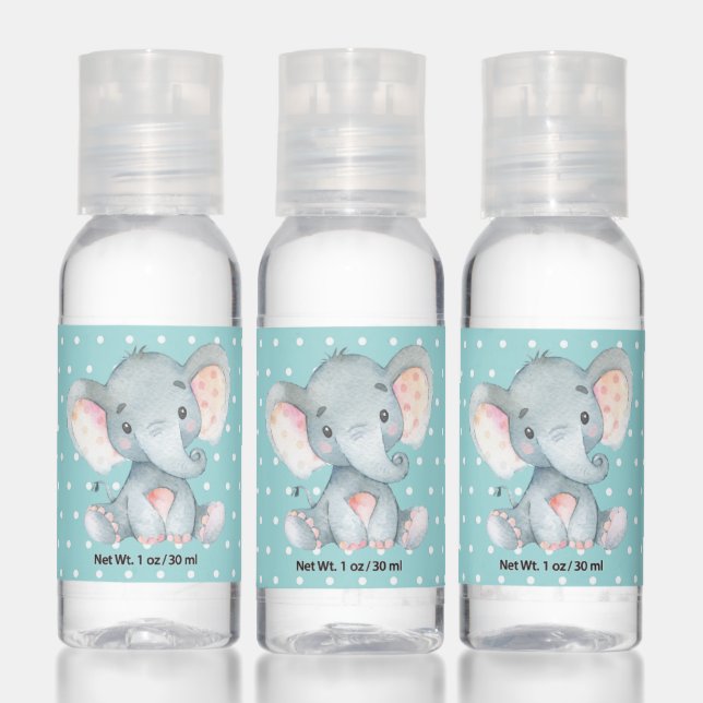 Cute Elephant Baby Shower Aqua Hand Sanitizer (Set)