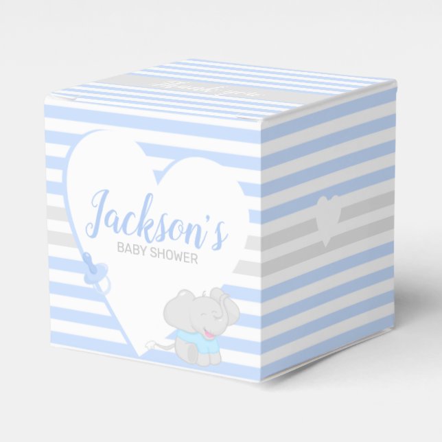 Cute Elephant Baby Shower Blue Favor Box (Front Side)