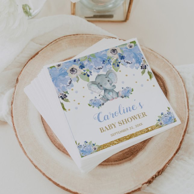 Cute Elephant Baby Shower Blue Floral  Napkins (Creator Uploaded)