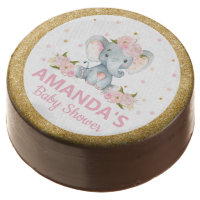 Cute Elephant Baby Shower Blush Floral Dessert Chocolate Covered Oreo