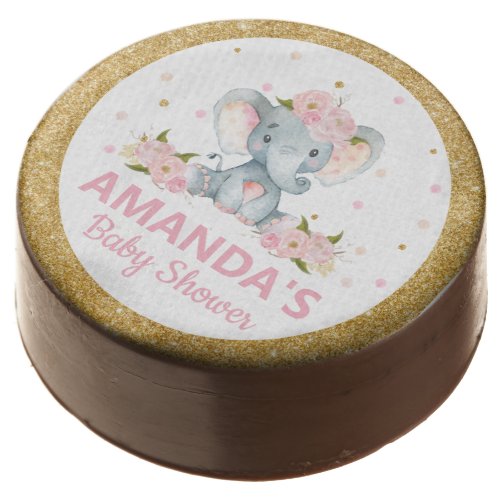 Cute Elephant Baby Shower Blush Floral Dessert Chocolate Covered Oreo