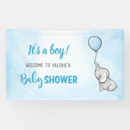 Cute elephant baby shower boy banner