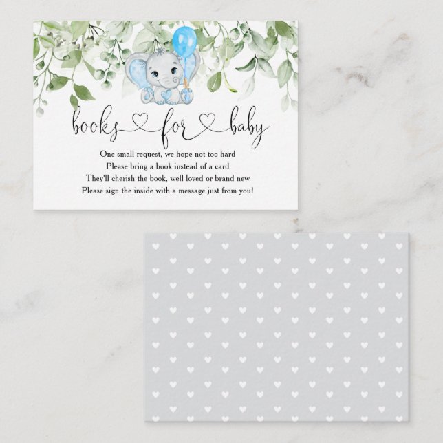 Cute Elephant Baby Shower Boy Books For Baby Enclosure Card (Front/Back)